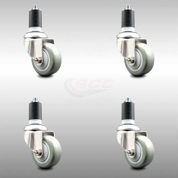 3.5 Inch 316SS Gray Polyurethane Swivel 1-5/8 Inch Expanding Stem Caster Set
